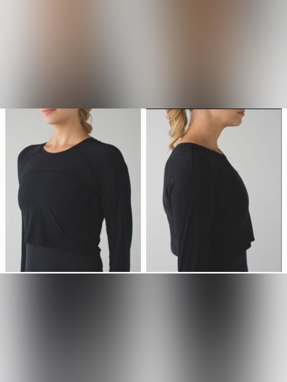 Lululemon Black Sea-Me Run Long Sleeve Layered Crop Top Sz 10 - Picture 2 of 13